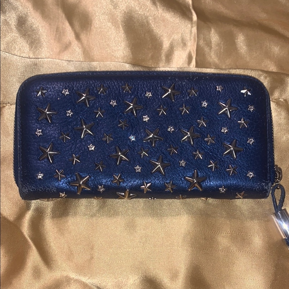 Jimmy Choo Filipa Silver Star-Studded Navy Wallet